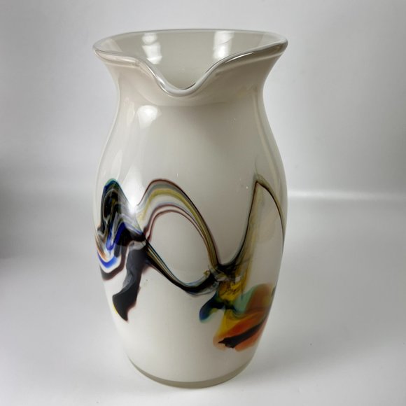 Vtg Dalian Snowflake Color Swirl Glass Pitcher Jug Art Glass MCM Collectible - Picture 4 of 16